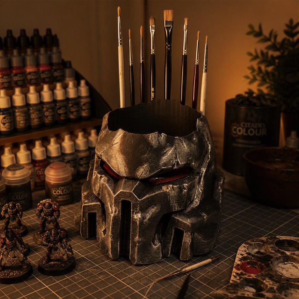 Grimdark Brush Holder & Water Pot – Post‑Apocalyptic Art Station Upgrade