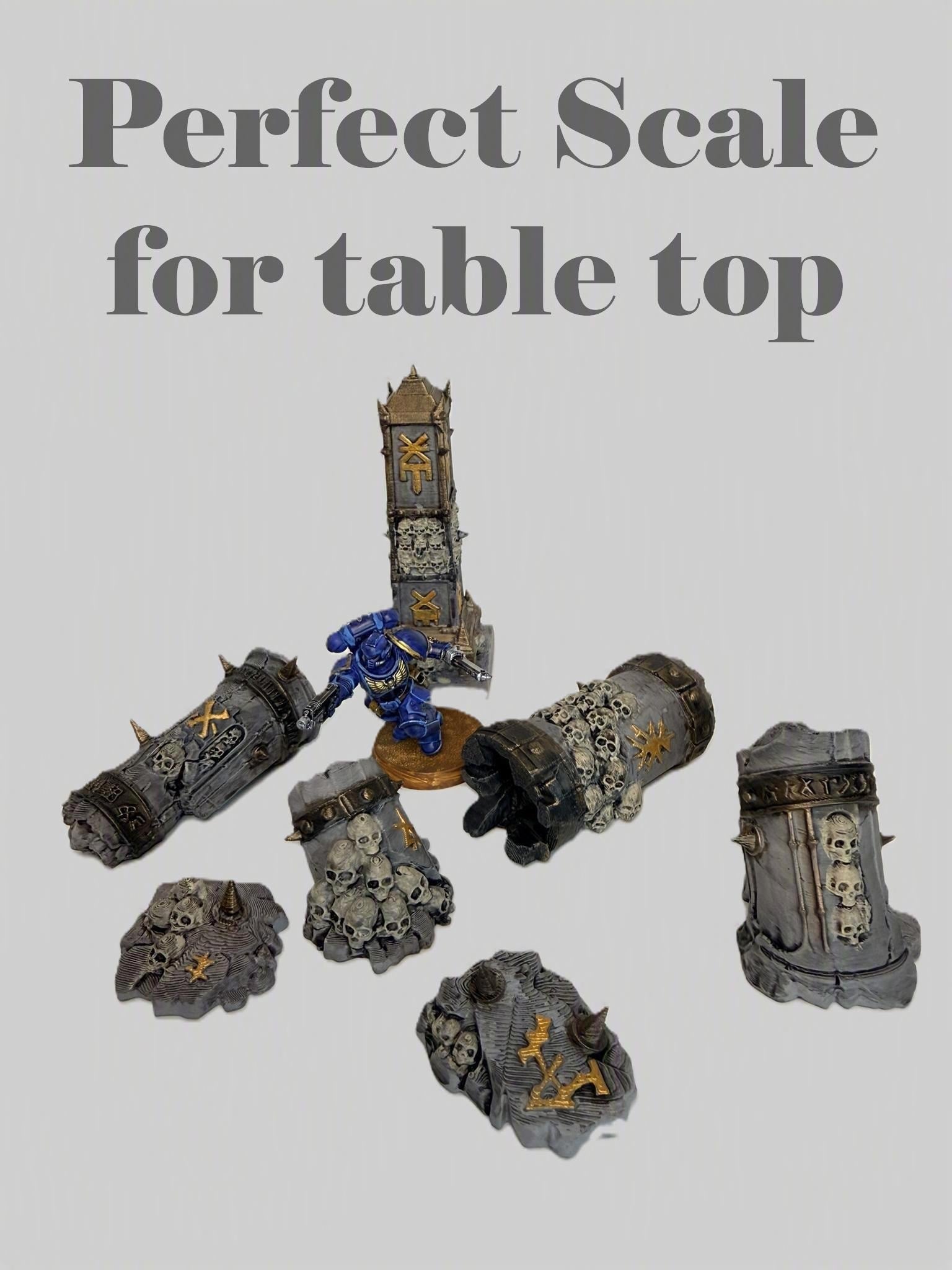 Skull Column Debris – Grimdark Ruins for Tabletop Wargaming & Dioramas, Terrain
